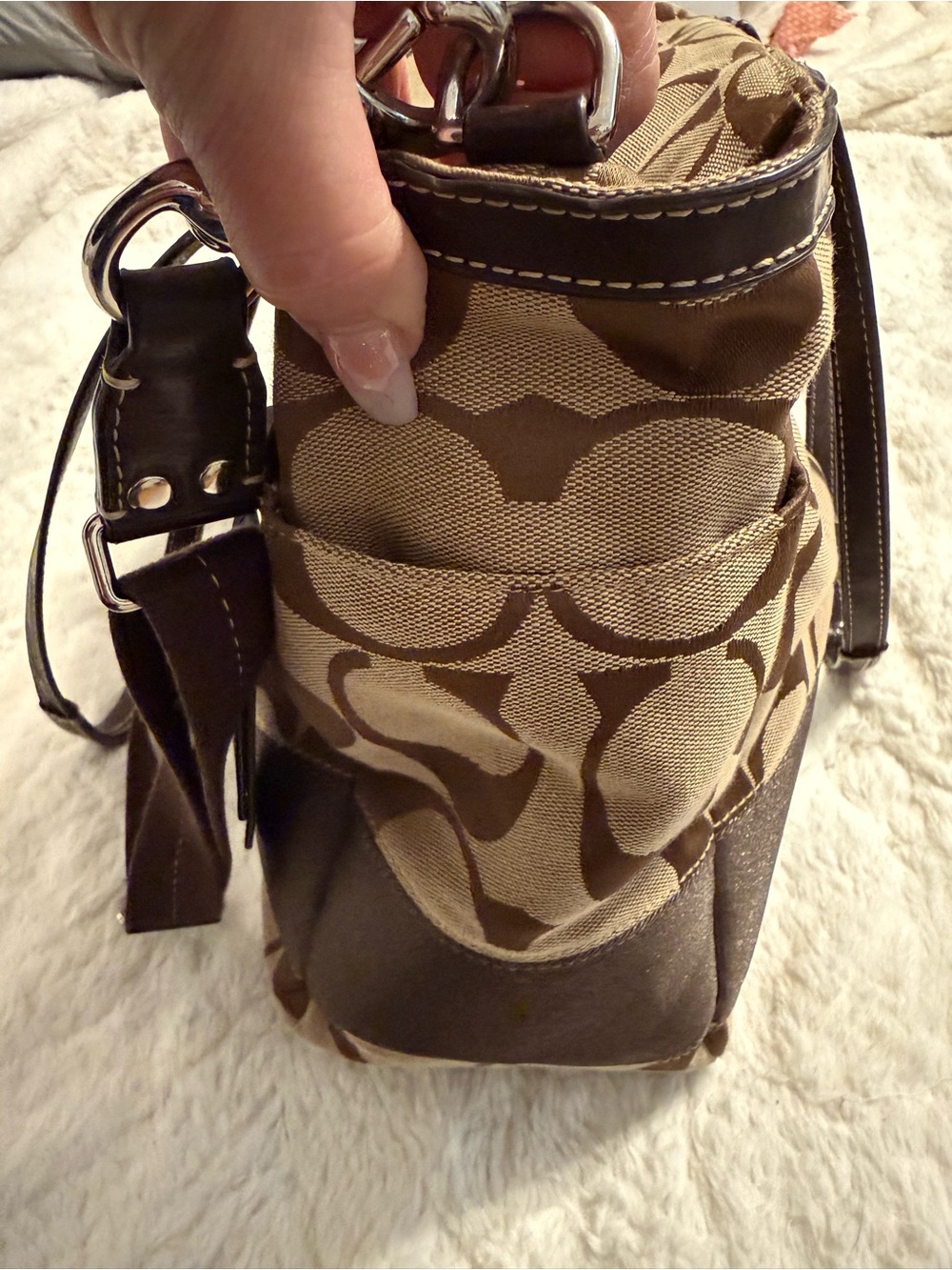 Coach Brown Signature Canvas Tote with Dark Brown Trim - Picture 9 of 15